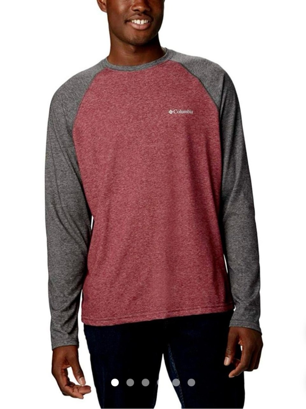 Columbia Men’s Thistletown Park Raglan Long Sleeve Tee - Size XXL - Red and Grey